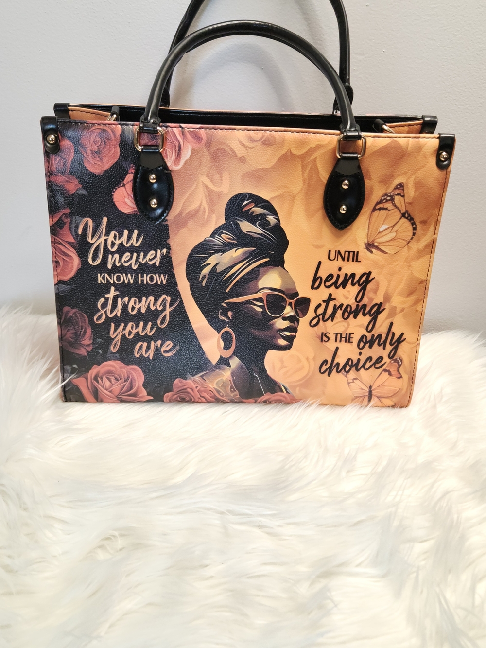 Inspirational Floral Graphic Tote Bag - Black & Yellow